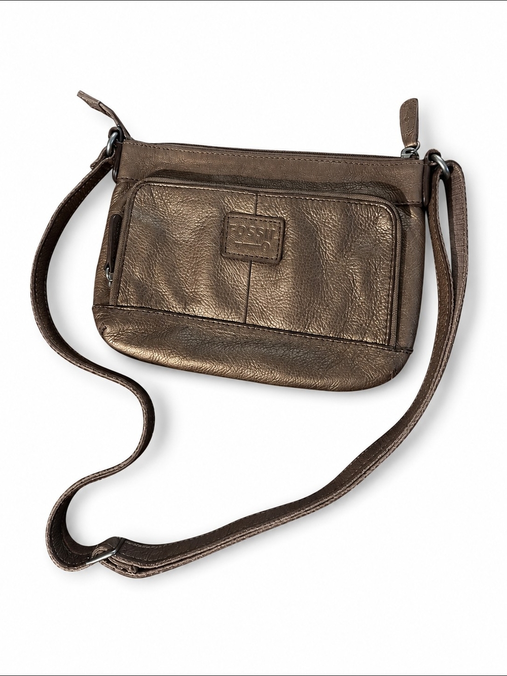 Fossil Bronze Metallic Genuine Leather Crossbody Bag | Like New | Zip Pocket